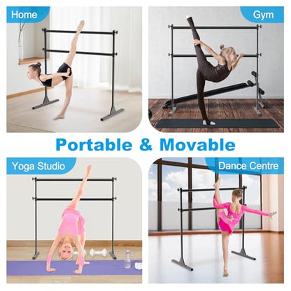 4FT/5FT/6FT Height Adjustable Freestanding Ballet Barre with Fabric Sleeve Portable Double Ballet Bar 350 lbs Capacity Heavy Duty Dance Barre for Home Workout, Stretch - color: 4FT Ballet Barre Only