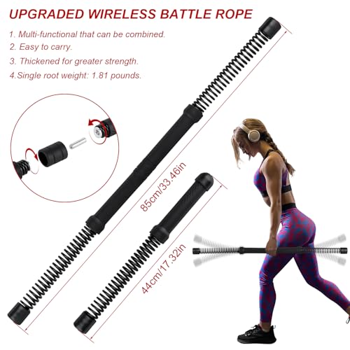 Ropeless Battle Ropes for Home Gym with Non-Slip Gloves, 2Pcs Portable Cordless Home Gym Equipment，Weighted Ropeless Battle Ropes for HIIT Workouts, Cardio, Muscle Training (Black)