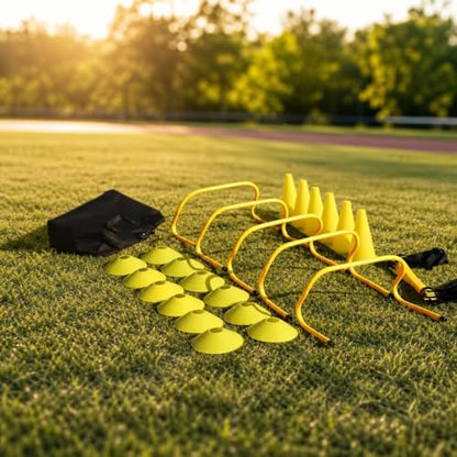 Agility Ladder, Soccer Training Equipment, Speed Ladder for Footwork Exercises, PVC Yellow and Black Set with Carrying Bag