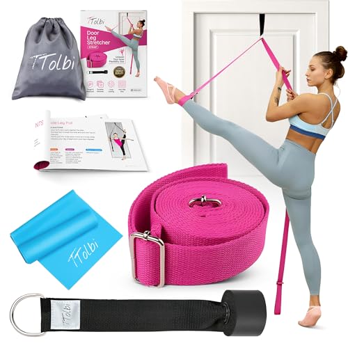 Leg Stretcher Strap with Door Anchor and Resistance Band, Splits Trainer - color: Vibrant Pink