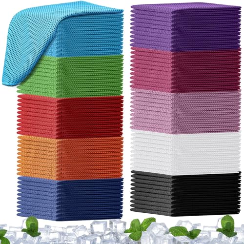 BBTO 100 Pack Cooling Towel - Microfiber Cold Sports Sweat Rags Neck & Face Breathable Ice Chilly Towel for Gym Yoga Golf Workout Beach Accessories - color: Multicolor, size: 40 x 12 Inch