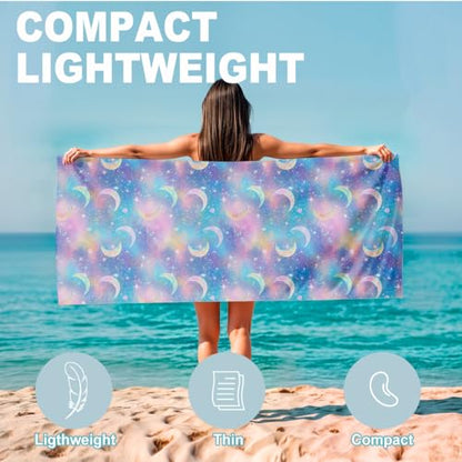 Microfiber Beach Towel Sand Free Quick Dry Celestial Galaxy Stars Moon Pattern Ethereal Fantasy Purple Pink Blue Lightweight Absorbent Swim Pool Travel Blanket for Adults 71 x 32 Inches 1 Pcs - color: Galaxy