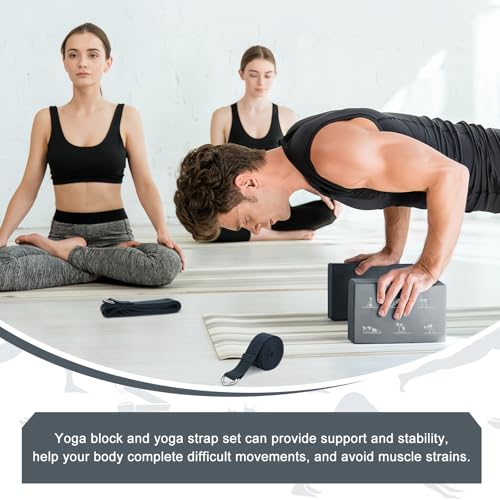 RETON Yoga Blocks Set with Straps, High Density Yoga Bricks, Lightweight EVA Foam Pilates Block, 2 Yoga Blocks with 2 Straps for Yoga, Pilates, Fitness, Stretching and Toning