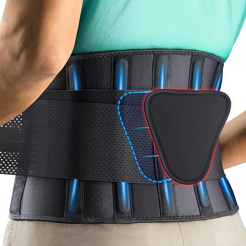 FEATOL Back Brace Support Belt-Lumbar Support Back Brace for Back Pain, Sciatica, Scoliosis, Herniated Disc Adjustable Support Straps-Lower Back Brace with Removable Lumbar Pad for Men & Women