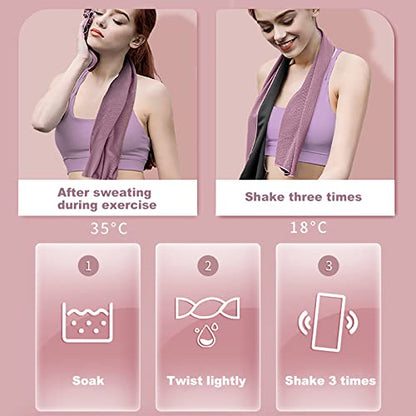 10 Pack Cooling Towels Bulk Microfiber Ice Towel Quick Dry Breathable Chilly Sweat Towel Stay Cool Towel for Neck Face Yoga Gym Workout Running Pilates Beach with Carabin Bag, 40x12'', Pink - color: Pink