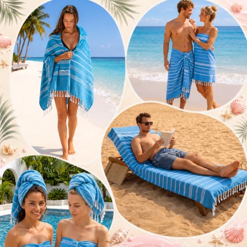 HAVLULAND Turkish Beach Towels, Set of 12, Oversized 72"x40" - Beige - color: Beige, size: 12 Pack