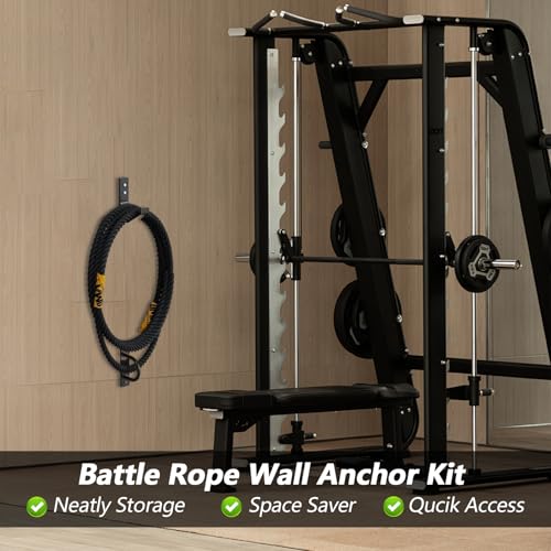 Battle Rope Wall Mount Kit, Heavy Duty Steel Anchor and Storage Hook for 30-50 Feet,1"-2.5" Ropes, Black