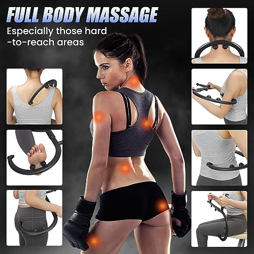 Trigger Point Massage Cane for Back Neck and Shoulder Relief, Deep Tissue Muscle Massage Hook for Knots and Tension, Ergonomic Self Massage Tool for Hard-to-Reach Areas, Lightweight Portable (Black)