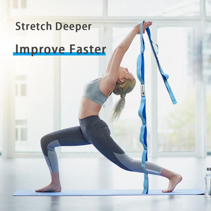Stretching Strap Yoga Strap with Loops, Stretch Straps for Physical Therapy, Non-Elastic Exercise Strap for Pilates, Dance and Gymnastics with Workout Guide - color: Black+Blue/Light Blue