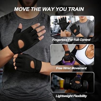 Gym Gloves for Men Women, Workout Gloves with 5MM Padded Palm, Fingerless Weight Lifting Gloves, Breathable Non-Slip Fitness Gloves for Training, Exercise - size: Small