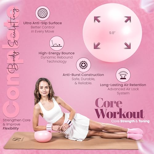 14-Piece Pink Pilates Kit for Women | Yoga Blocks | Magic Circle | Pilates Ball | Ankle Weights | 5 Resistance Bands | Pilates Sliders | At Home Pilates Kit | Beginner Pilates Equipment Set