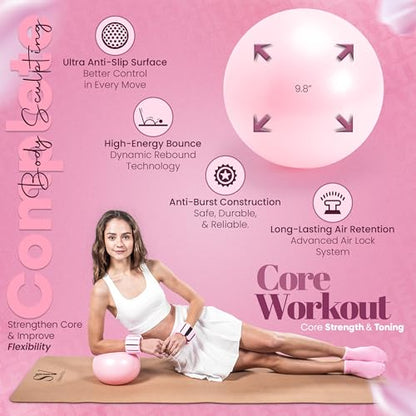14-Piece Pink Pilates Kit for Women | Yoga Blocks | Magic Circle | Pilates Ball | Ankle Weights | 5 Resistance Bands | Pilates Sliders | At Home Pilates Kit | Beginner Pilates Equipment Set
