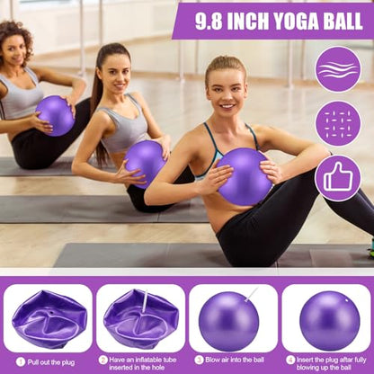 10 Pcs Pilates Ring Blocks Set for Women Home Yoga Equipment Accessories Pilates Ring Circle and Ball Workouts Gift Include Ball Yoga Circle Resistance Bands Block Straps Gym Bag - color: Purple