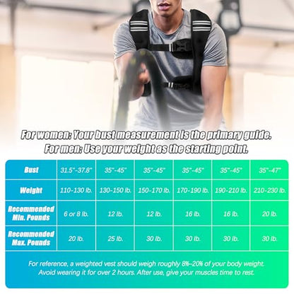 WTREE Weighted Vest Men or Women - Weights with Reflective Stripe, Weighted vest for Workout Equipment for Strength Training Night Running - size: 20 Lb
