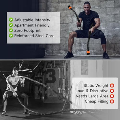 Adjustable Ropeless Battle Ropes, Portable Training Ropes for Home Gym, Quiet Air Resistance Heavy Duty Cordless Battle Rope, Versatile Exercise Equipment for Indoor and Travel Exercise
