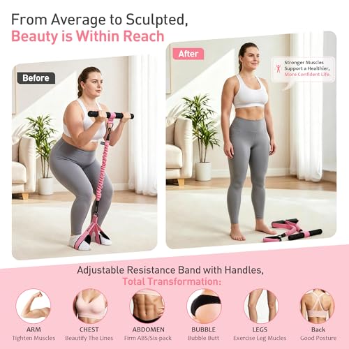 Upgraded Multifunction Pedal Resistance Band with Handle, 3 Tube Adjustable Resistance Bands for Abdomen, Waist, Arm, Core/ABS, Leg Workout Sit Up Exercise Equipment for Women