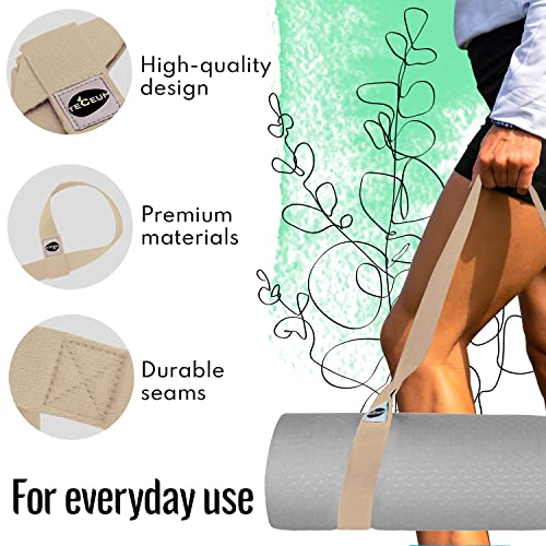 TECEUM Yoga Mat Strap – Extra Soft & Thick Cotton Carrier for All Mats - color: Beige, size: 85 IN