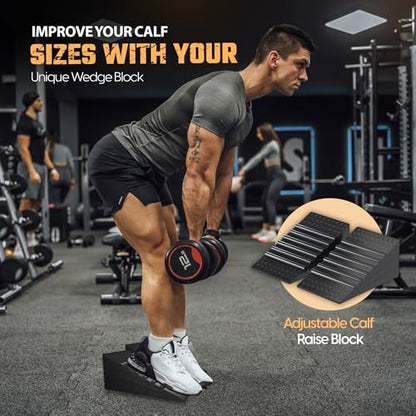 GYMRUSH Squat Wedge Block 6PCS, Resistance Bands 5PCS, Adjustable Non-slip Rubber Squat Ramp, Weight Lifting, Deadlift, Calf stretcher, Slant board, Improve Mobility Balance and Strengthen Performance