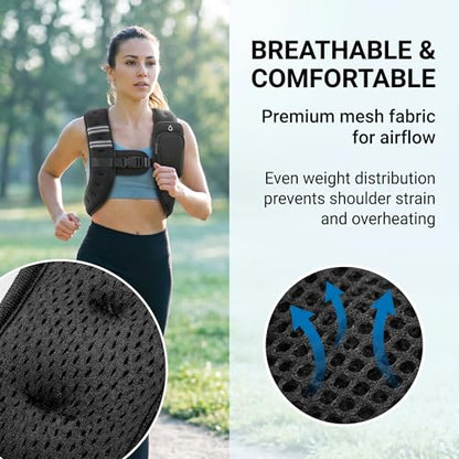 Weighted Vest for Men Women, Breathable Fitness Vest with Reflective Strips for Running & Strength Training - size: 8LB