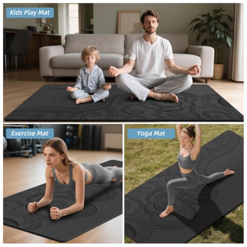 Large 76"x40"x0.4" Yoga Mat - color: Black