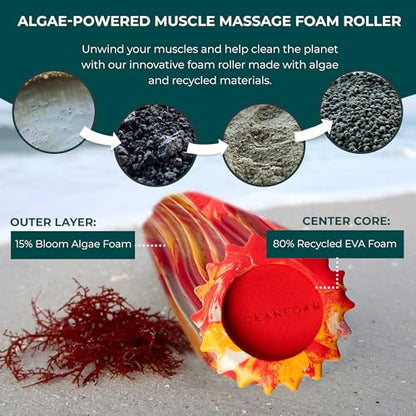 Ripple Travel Foam Roller (11" x 3.35") Firm Mini Foam Roller for Physical Therapy, Deep Tissue Massage, Back Pain - High Density, Wave Textured, Yoga, Exercise (Red, Gold & Natural Marbled) - color: Red, Gold & Natural Marbled