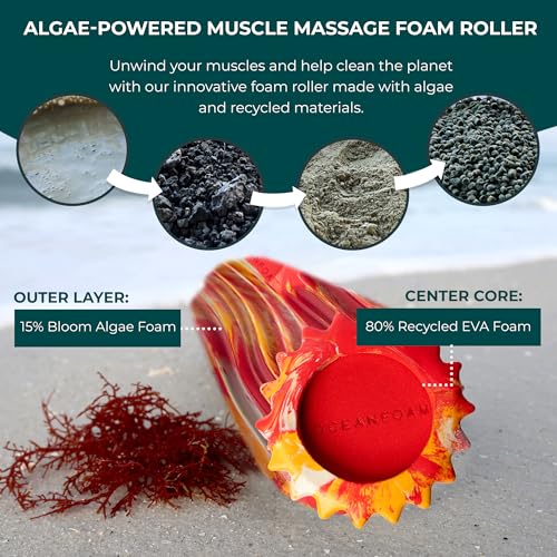 Ripple Travel Foam Roller (11" x 3.35") Firm Mini Foam Roller for Physical Therapy, Deep Tissue Massage, Back Pain - High Density, Wave Textured, Yoga, Exercise (Red, Gold & Natural Marbled) - color: Red, Gold & Natural Marbled