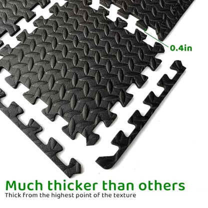 3x6 Feet Interlocking Foam Floor Mats (18-Pack) - 0.4"（10mm Thick Gym Mats for Home Workouts, Exercise & Play - Puzzle Tiles for Home Gym, Yoga, Kids Area.