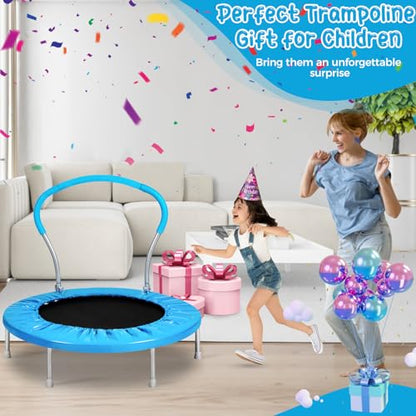 Mini Trampoline for Kids, Indoor Toddler Trampoline with Handle, Child Small Rebounder Trampoline for Indoor and Outdoor Use - style: Bright Blue-36Inch