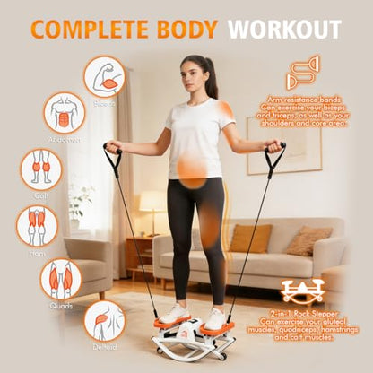 Rocking Stepper for Exercise at Home, Side-to-Side 3D Motion Stair Machine with Resistance Bands, Quiet Low-Impact Cardio Trainer, 380 lb Capacity