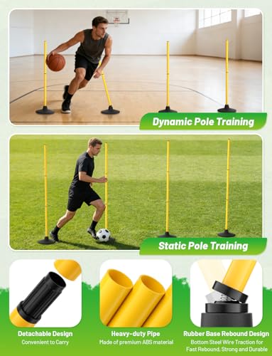 GHB Agility Poles 4 Pack 50" Rebound Sports Basketball Training Poles,Detachable Speed Training Equipment Football Accessories with Rubber Base