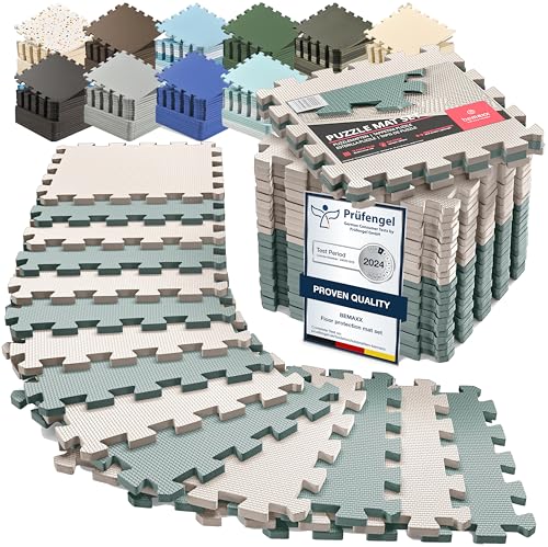 bemaxx Gym Mats Set - EVA Interlocking Foam Floor Tiles Workout Mat Puzzle - color: Sage Grey Duo, size: 18 Tiles | 18 sq ft