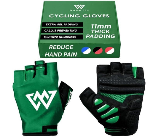 11mm Extra Thick Half Finger Padded Cycling Gloves – Shock-Absorbing, Anti Chatter Bike Gloves for Men and Women Cycling, Lifting, Wheelchair Use - color: Green, Black, size: Small