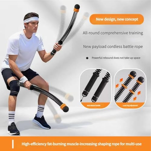 Adjustable Ropeless Battle Ropes, Cordless Battle Ropes for Home Gym, Portable Arm Exerciser Strength & Conditioning Training Rope for Full Body Workout