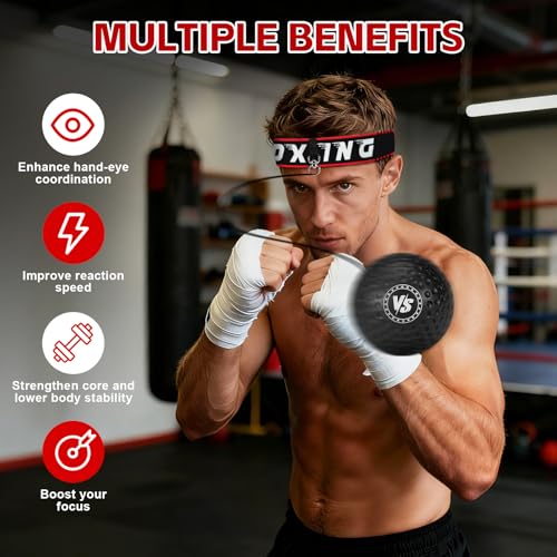 YORWHIN Headband Boxing Reflex Ball, 3 Levels Reaction Ball with 2 Adjustable Headbands, Boxing Training Equipment for Reaction, Punching Speed, Hand Eye Coordination