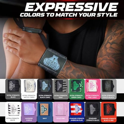 Bear Grips Wrist Wraps for Weightlifting | Weight Lifting Wrist Straps for Weightlifting | Extra Strength Gym Wrist Wraps | Two Wrist Wrap Per Pack | 12” & 18” | Lifting Wrist Wraps for Men & Women - color: Extra Strength: Black Camo