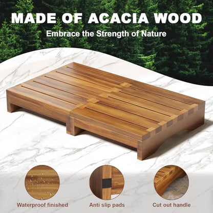 Acacia Wood Platform Step Stool, 3.5" Height Wooden Steps for Outdoor Use, Bed One Step Platform for Adults/Elderly, Non-Slip Prefab Porch Steps for Outside