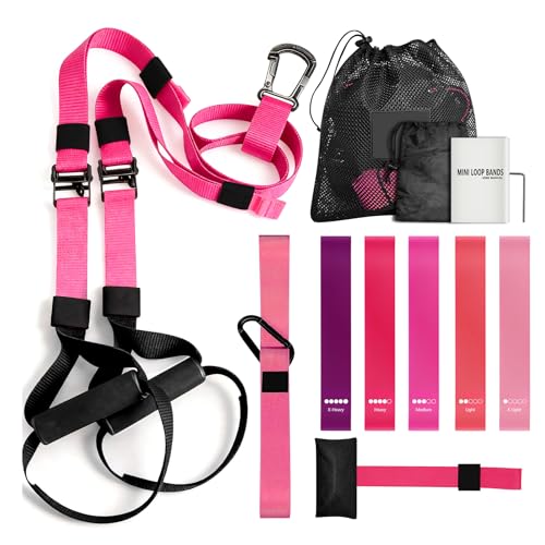 Home Resistance Training Kit - Full Body Workout Equipment with Suspension Straps, Handles & Door Anchor (Pink)
