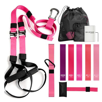 Home Resistance Training Kit - Full Body Workout Equipment with Suspension Straps, Handles & Door Anchor (Pink)