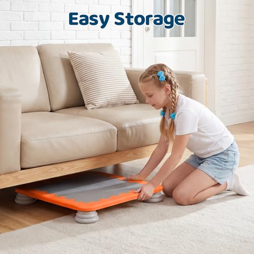 Mini Kids Trampoline, Rebounder Board Jump Trainer with EVA Cushion Surface & Non Slip PU Foam Base, Sensory Balance Board Toy 200 lbs Capacity Indoor Outdoor Play Equipment for Ages 3 to 12
