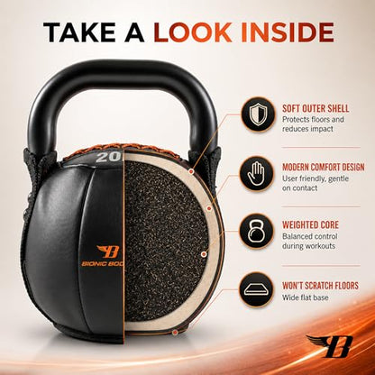 Bionic Body by Kim Lyons Soft Kettlebell with Handle | Soft Weight for Strength Training, Conditioning, Core & Full Body Workouts | Ergonomic Grip | Home Gym, Cross Training, HIIT & Functional Fitness Equipment - style: Orange - 20 LB