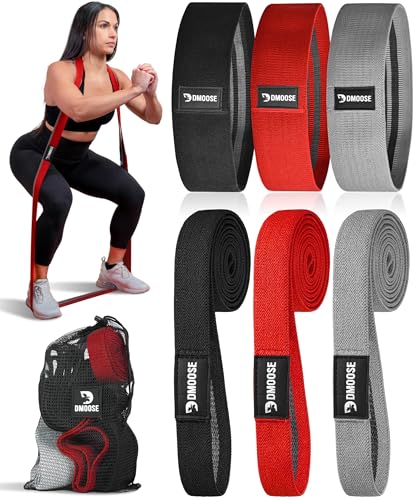 DMoose Fitness Fabric Resistance Bands for Full Body Exercises - Non-Slip Thick Cloth Stretch Band for Squats, Lunges & Bicep Curls - Long Resistance Bands for Working Out - Booty Band for Men & Women - color: Black Red Grey (2 Pack)