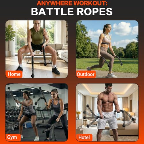 Ropeless Battle Ropes for Home Gym, Portable Cordless Weighted Battle Rope - size: Standard Black