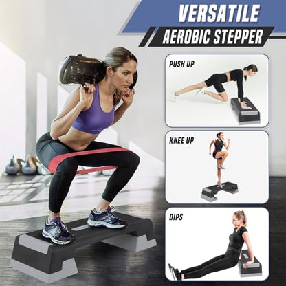 36" Aerobic Exercise Step Platform, Step Up Exercise Platform with 6" 8" 10" Adjustable Risers, Stair Stepper Workout Stepper for Home Gym Strength Training Fitness Equipment, Pink