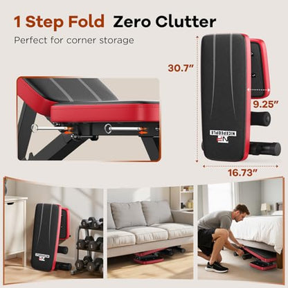 Adjustable Weight Bench for Home Gym, 660LBS Stable Workout Bench with 8 Backrest for Full Body Dumbbell & Bench Press Training, Compact Foldable Strength Bench for Small Spaces Apartments