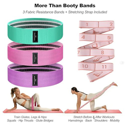 Fabric Resistance Bands for Working Out, Fabric Booty Bands for Legs and Butt with Stretching Strap Included, Non-Slip Glute Bands for Yoga Pilates Home Fitness