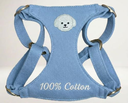 AetruffyPet 100% Cotton Dog Harness and Leash Set – Soft Breathable Vest for Small Dogs, Adjustable No-Choke Design, Lightweight Walking Set (XS/S/M) (Blue, XS) - color: Blue, size: XS