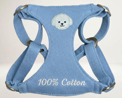 AetruffyPet 100% Cotton Dog Harness and Leash Set – Soft Breathable Vest for Small Dogs, Adjustable No-Choke Design, Lightweight Walking Set (XS/S/M) (Blue, S) - color: Blue, size: S