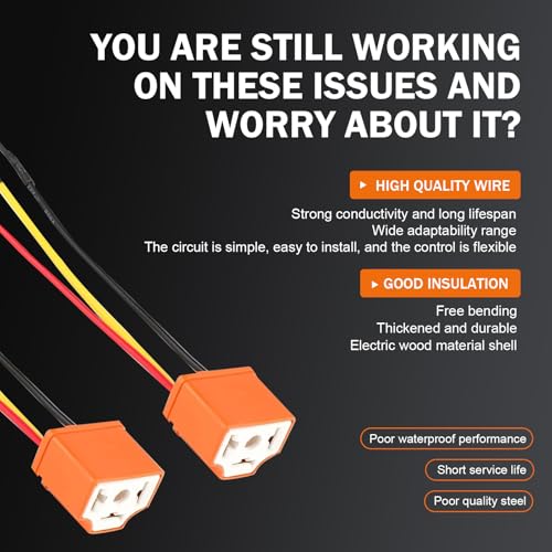 2PCS H4 HB2 9003 Wiring Harness Headlight Socket, 16AWG Headlight Connector, Pigtail Socket Wiring Harness Female Plug, Fog Light Accessories (Orange)