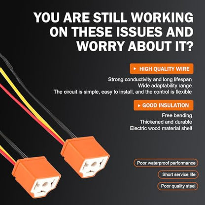 2PCS H4 HB2 9003 Wiring Harness Headlight Socket, 16AWG Headlight Connector, Pigtail Socket Wiring Harness Female Plug, Fog Light Accessories (Orange)