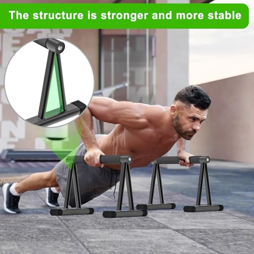 Dolibest Push Up Bar, 12'' High Parallettes Bars with 8 Rubber Feet & Foam Handle, Dip Bars with Stable Triangle Base for Calisthenics, Handstand, Gym & Home Exercise, Easy Assembly (600LB)